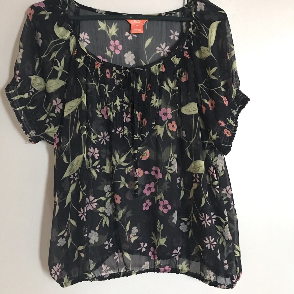 Joe Fresh Polyester Summer Sheer Top , Navy with Flower Print - Picture 3 of 8